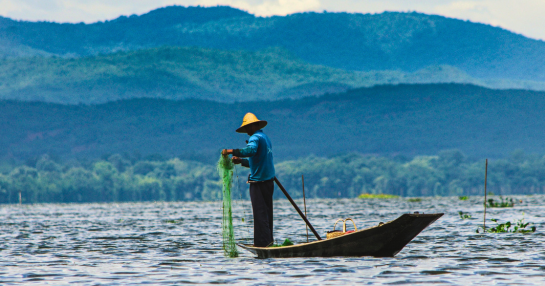 Archive RedR image of man fishing on a large body of water Archive RedR image of man fishing on a large body of water