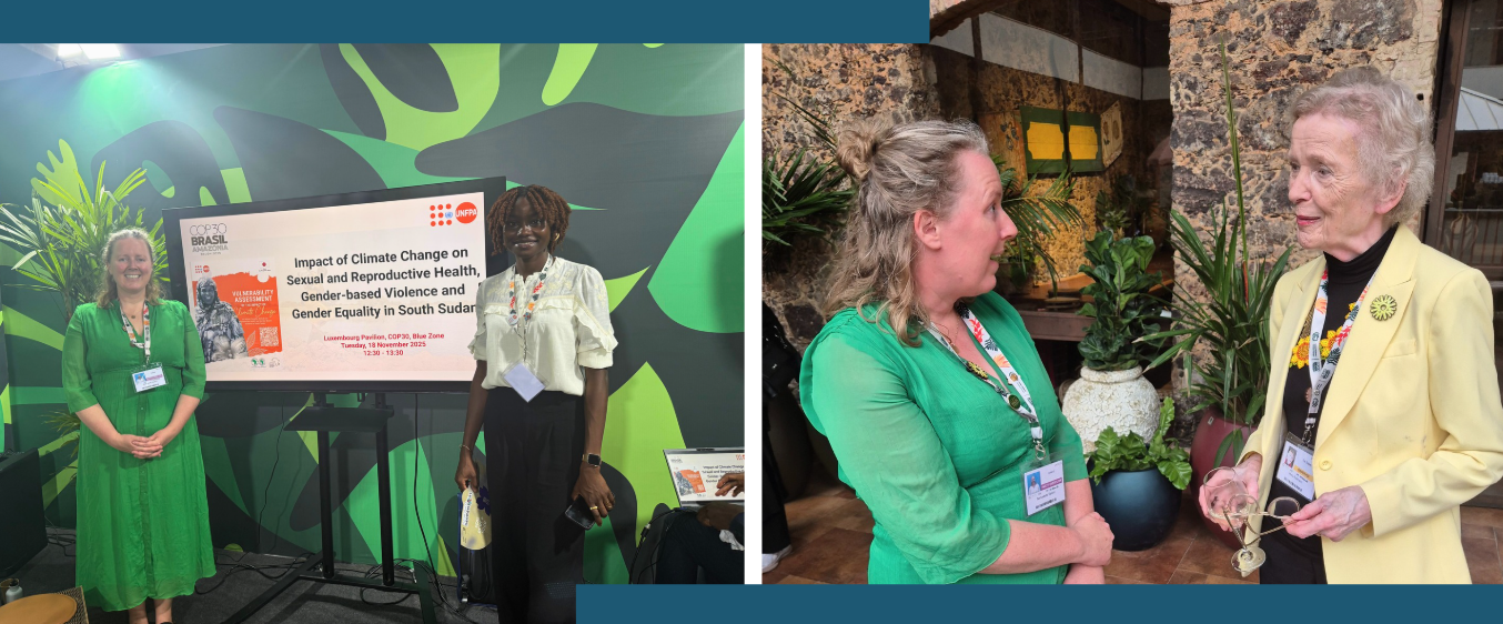 CEO, Bernadette Sexton, at the UNFPA panel (left); CEO, Bernadette Sexton with Mary Robinson (right)